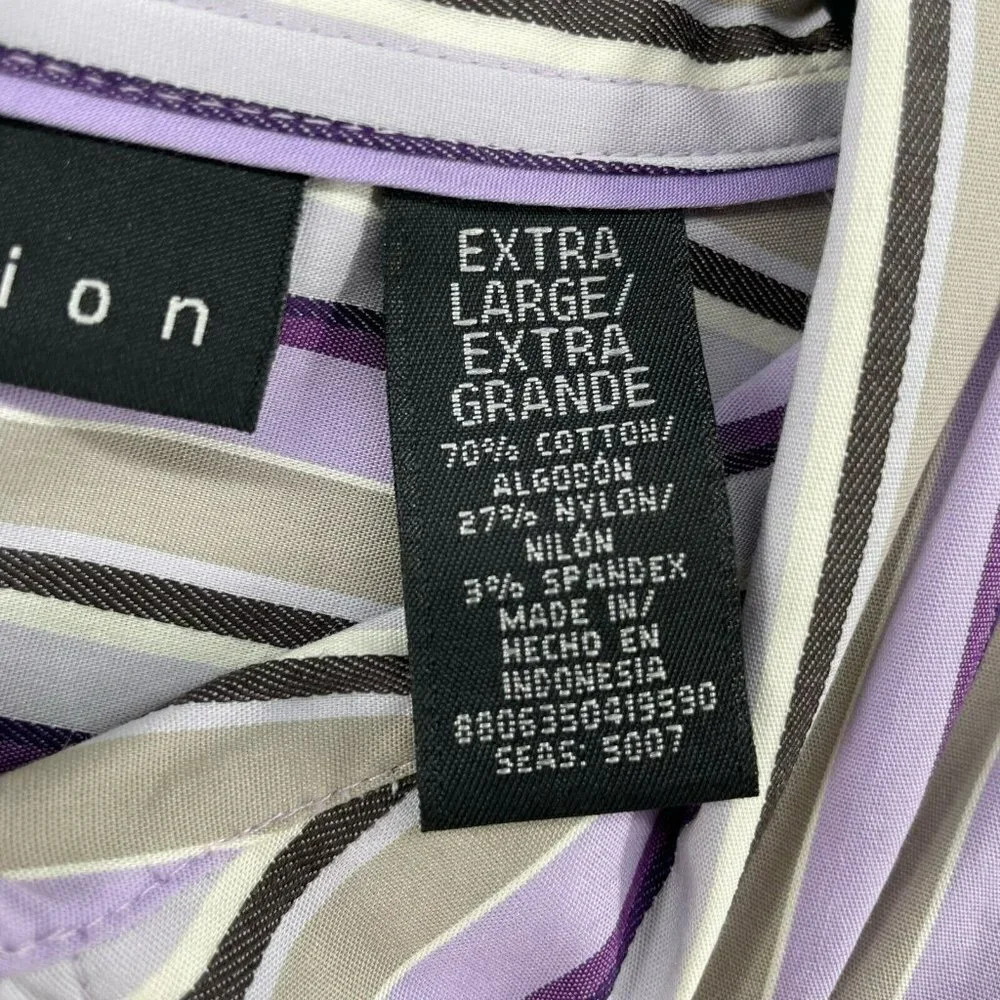 Attention Button-Up Shirt Women's Sz XL Purple Brown Striped Collared Stretch - Picture 11 of 12